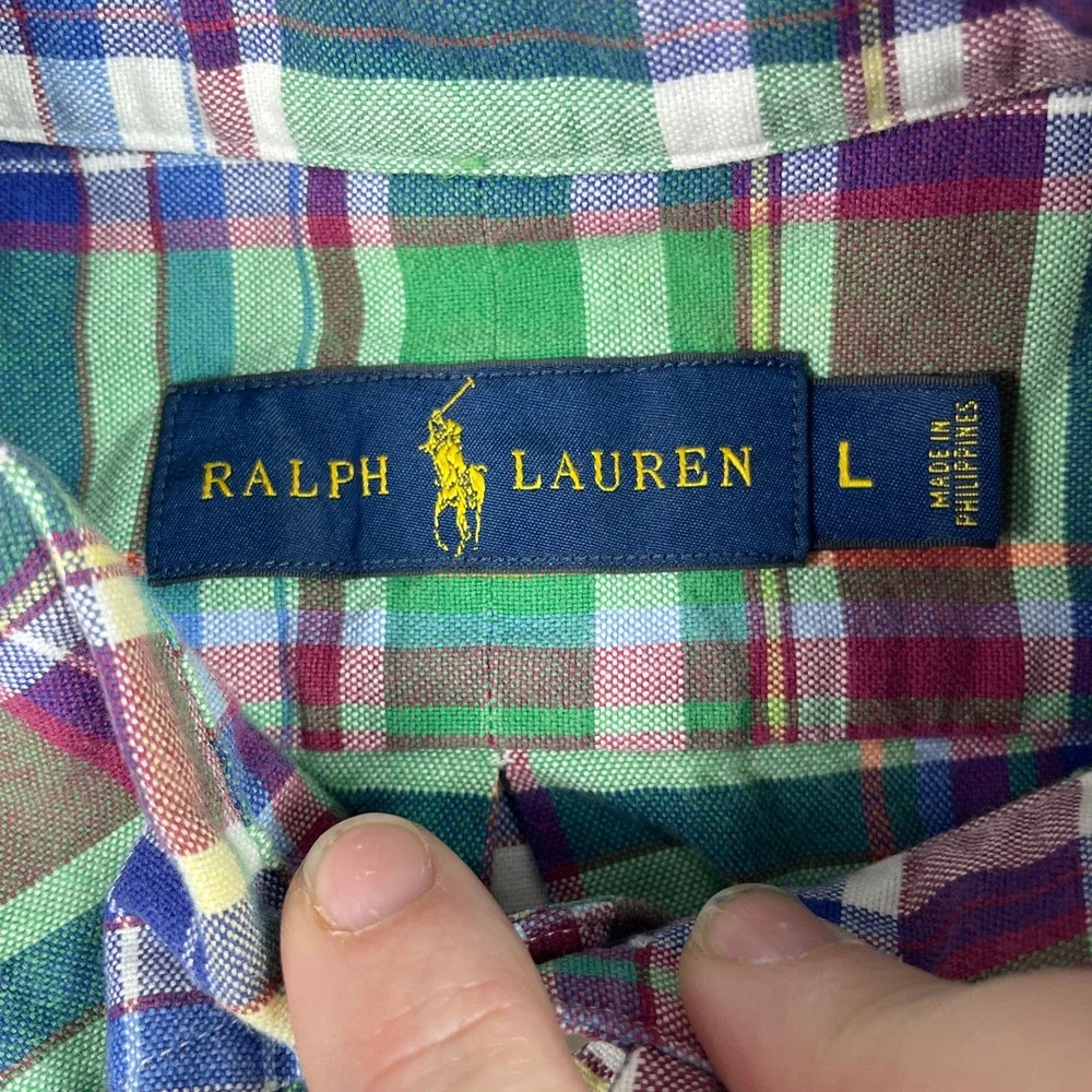 Polo Ralph Lauren Shirt Mens L Green Plaid Long Sleeve Classic Fit Color Pony
